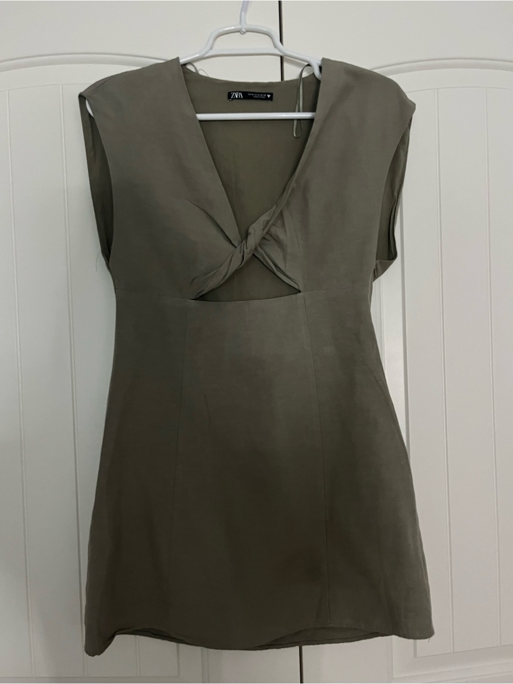 Zara Olive Green Twist-Front Mini Dress